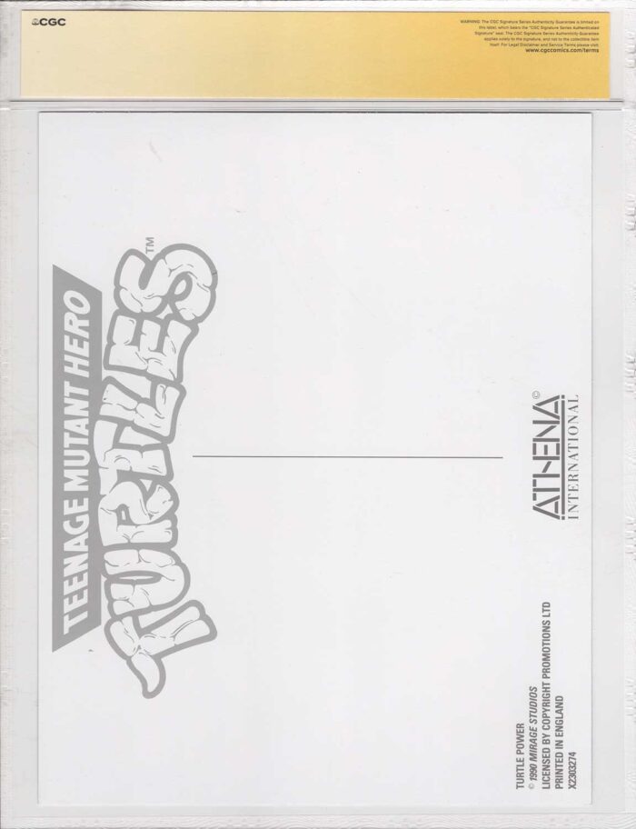 1990 Teenage Mutant Hero Turtles Promotional Colour Print Signed and CGC Signature Series Authenticated Turtle Power