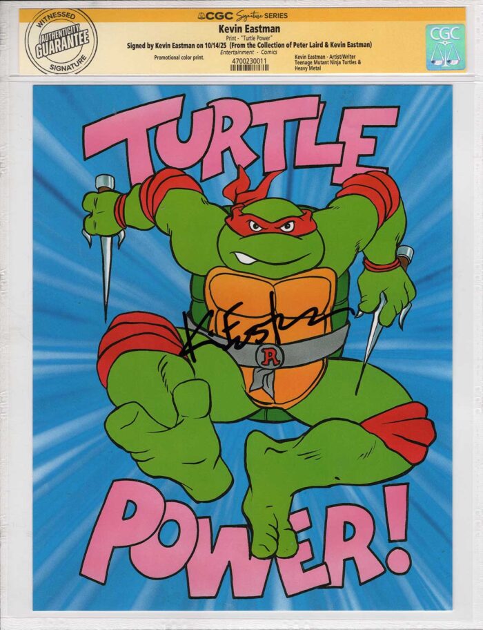 1990 Teenage Mutant Hero Turtles Promotional Colour Print Signed and CGC Signature Series Authenticated Turtle Power
