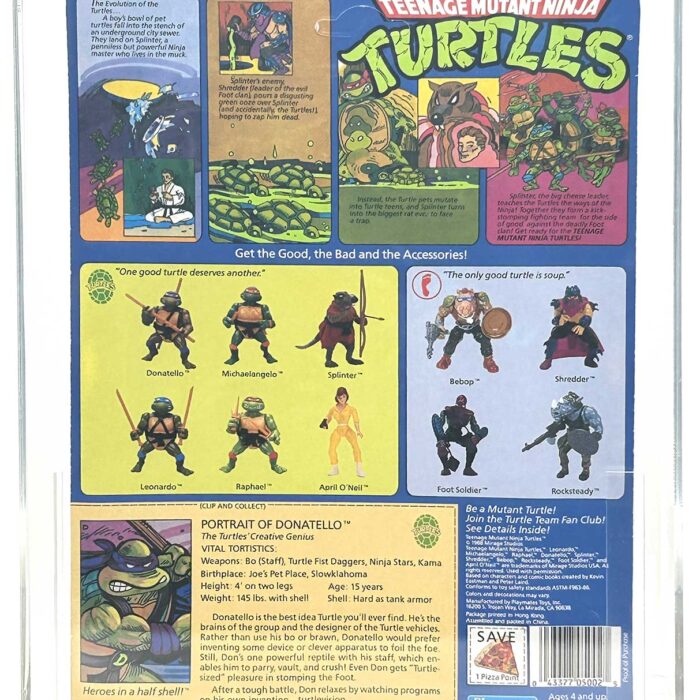 1988 Playmates TMNT Donatello 10 Back, On An Unpunched Card – Signed with Remarque