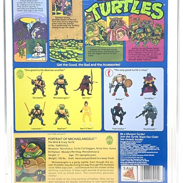 1988 Playmates TMNT Michaelangelo 10 Back, Mint On An Unpunched Card – Signed with Remarque