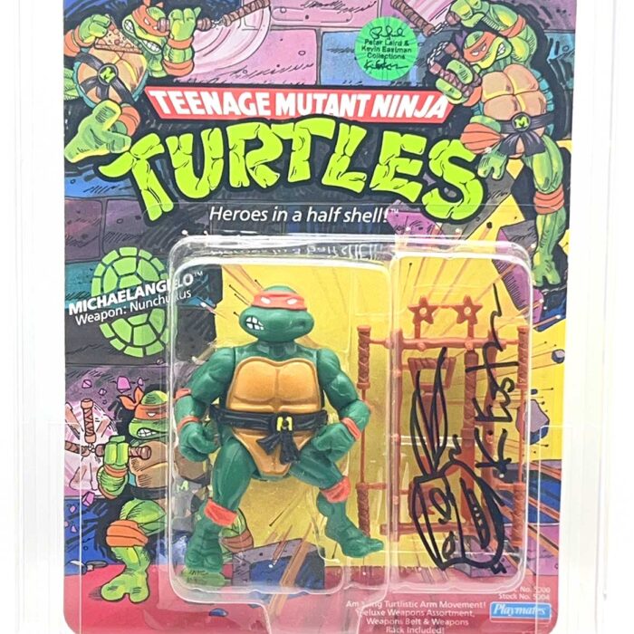 1988 Playmates TMNT Michaelangelo 10 Back, Mint On An Unpunched Card – Signed with Remarque
