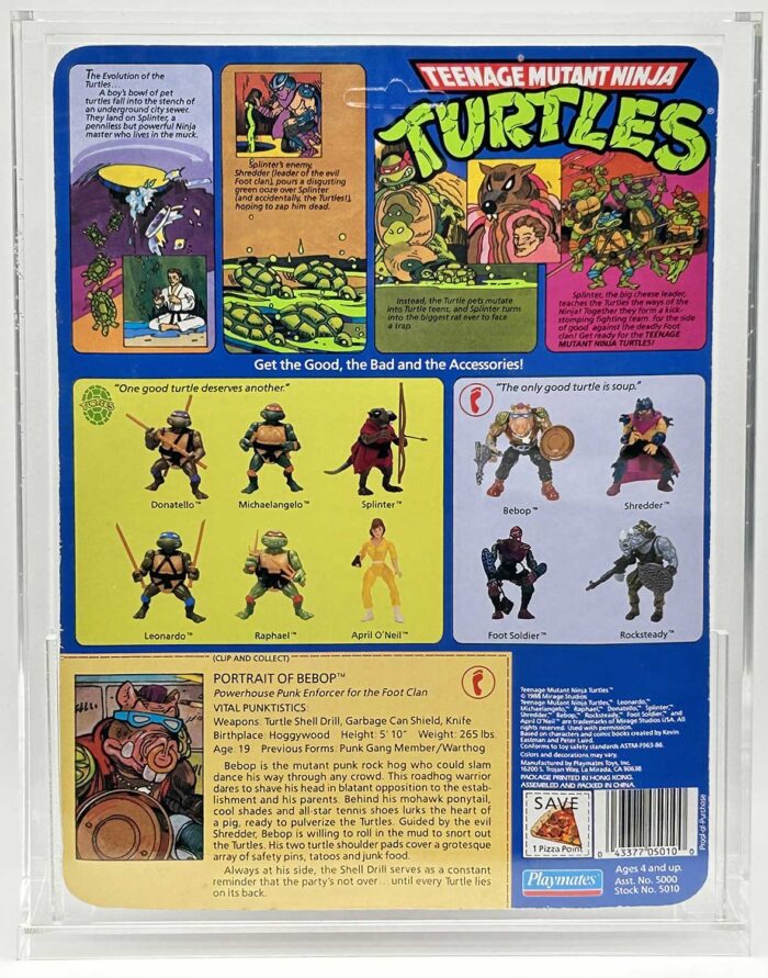 1988 Playmates TMNT Bebop Softhead 10 Back, On An Unpunched Card – Signed with Remarque