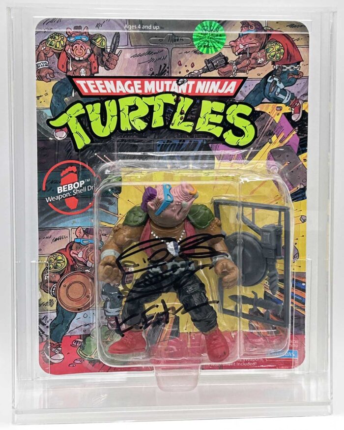1988 Playmates TMNT Bebop Softhead 10 Back, On An Unpunched Card – Signed with Remarque