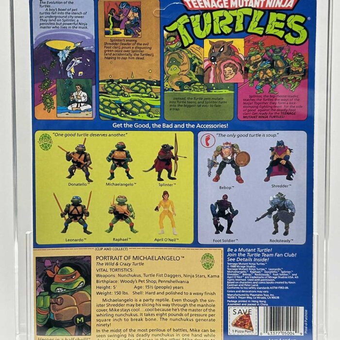 1988 Playmates TMNT Michaelangelo 10 Back, Mint On An Unpunched Card – Signed with Remarque