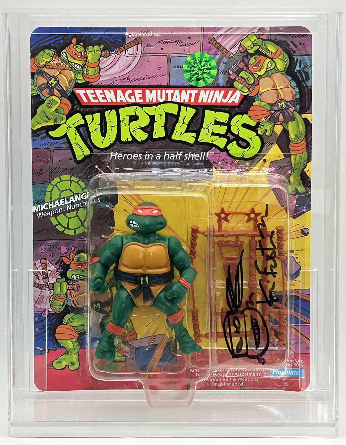 1988 Playmates TMNT Michaelangelo 10 Back, Mint On An Unpunched Card - Signed with Remarque