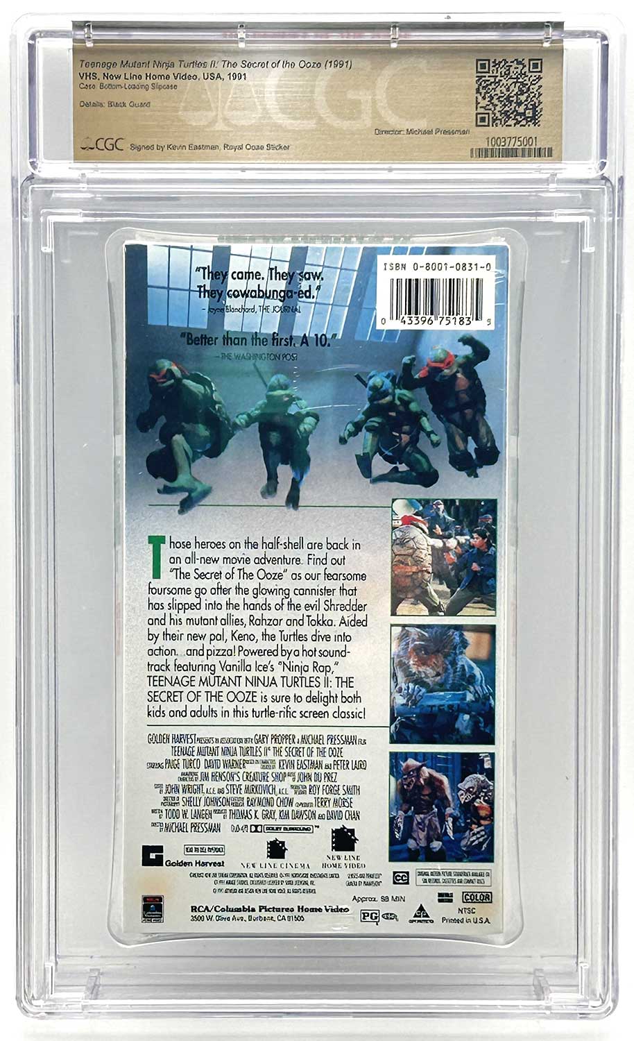 TMNT Movie 2: The Secret of the Ooze 1991 VHS CGC Pedigree Grade 9.9 - Image 2