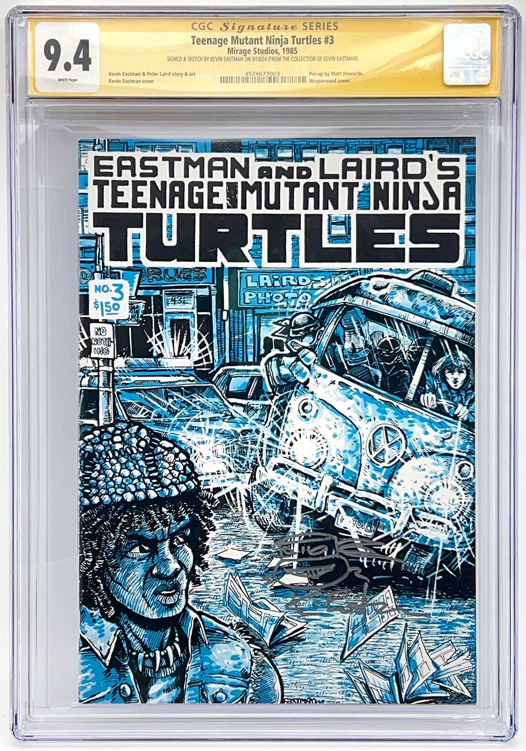 TMNT Book 3 CGC Signature Series 9.4 Signed with Gorgeous Remarque in popping silver ink