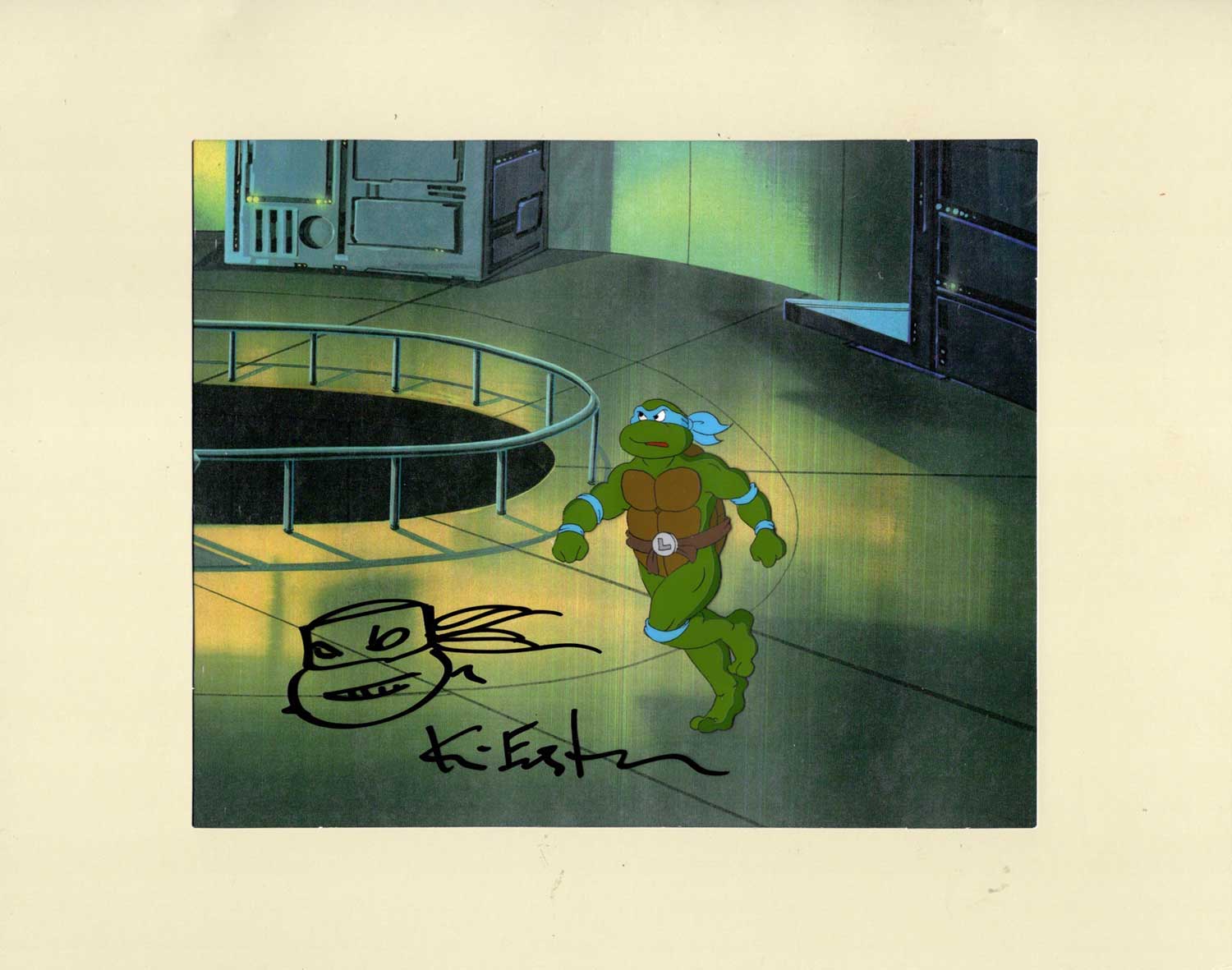 Leonardo Original Production Animation Art - SIGNED with a Headsketch Remarque