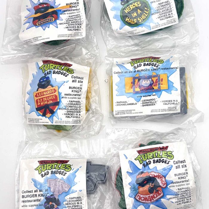 1989 Burger King Set of 6 Turtle RAD Badges Cowabundle