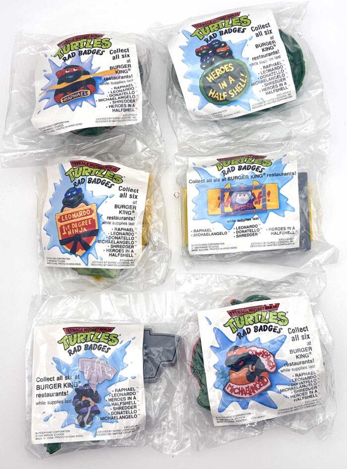 1989 Burger King Set of 6 Turtle RAD Badges Cowabundle