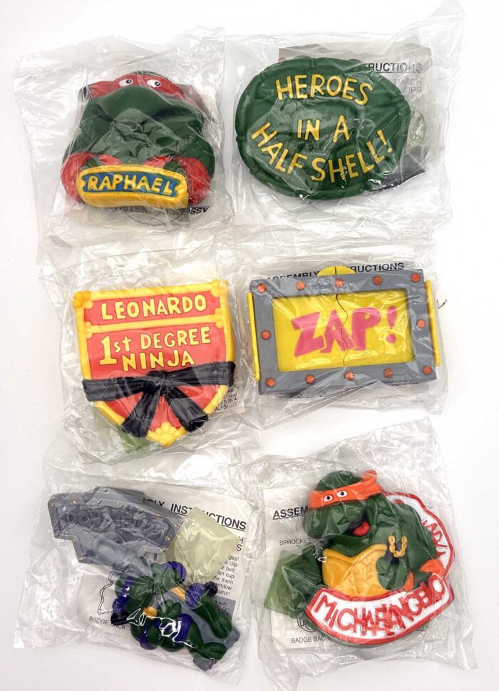 1989 Burger King Set of 6 Turtle RAD Badges Cowabundle