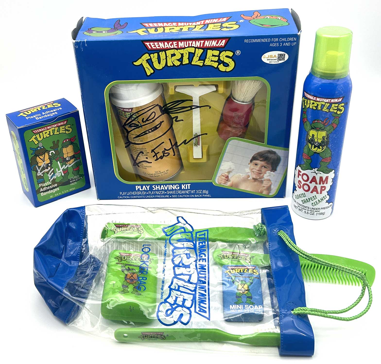 TMNT 1989 Play Shaving Kit Bundle with Signatures a Head Sketch and JSA Labels