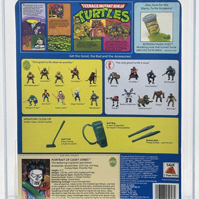 1989 Playmates TMNT Casey Jones 19 Back On An Unpunched Card with Laird/Eastman Pedigree AFA 85 Near Mint+