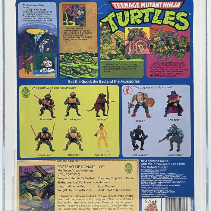 1988 Playmates TMNT Donatello 10 Back On An Unpunched Card with Laird/Eastman Pedigree AFA 85 Near Mint +