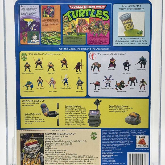 1989 Playmates TMNT Metalhead 19 Back On An Unpunched Card with Laird/Eastman Pedigree AFA 85 Near Mint+