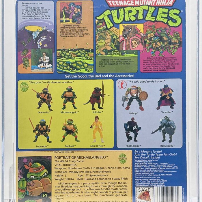 1988 Playmates TMNT Michaelangelo 10 Back On An Unpunched Card with Laird/Eastman Pedigree AFA 85 Near Mint +