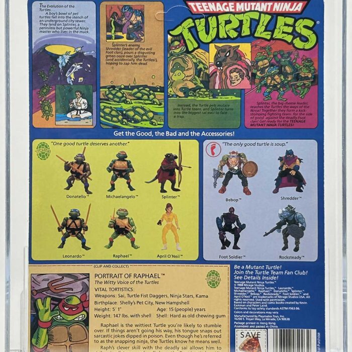1988 Playmates TMNT Raphael 10 Back On An Unpunched Card with Laird/Eastman Pedigree AFA 85 Near Mint+