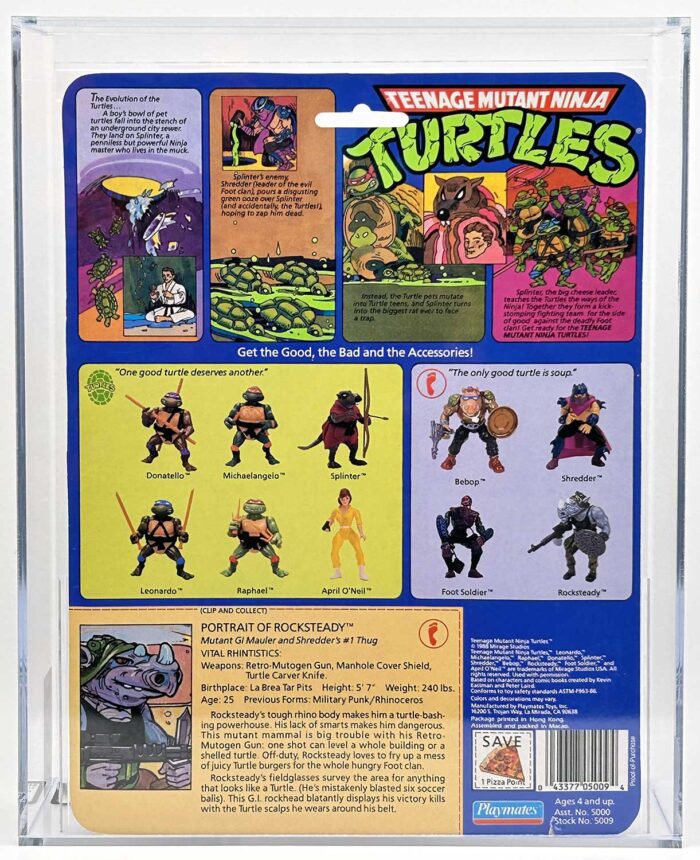 1988 Playmates TMNT Rocksteady Soft Head 10 Back with Laird/Eastman Pedigree AFA 75 EX+/Near Mint