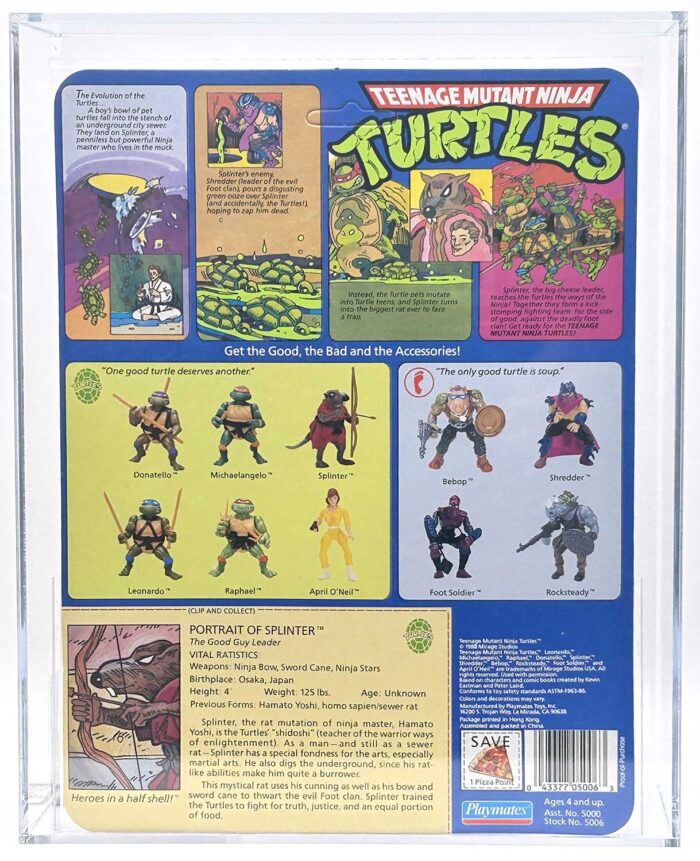 1988 Playmates TMNT Splinter Soft Head 10 Back On An Unpunched Card with Laird/Eastman Pedigree AFA 80+ Near Mint +