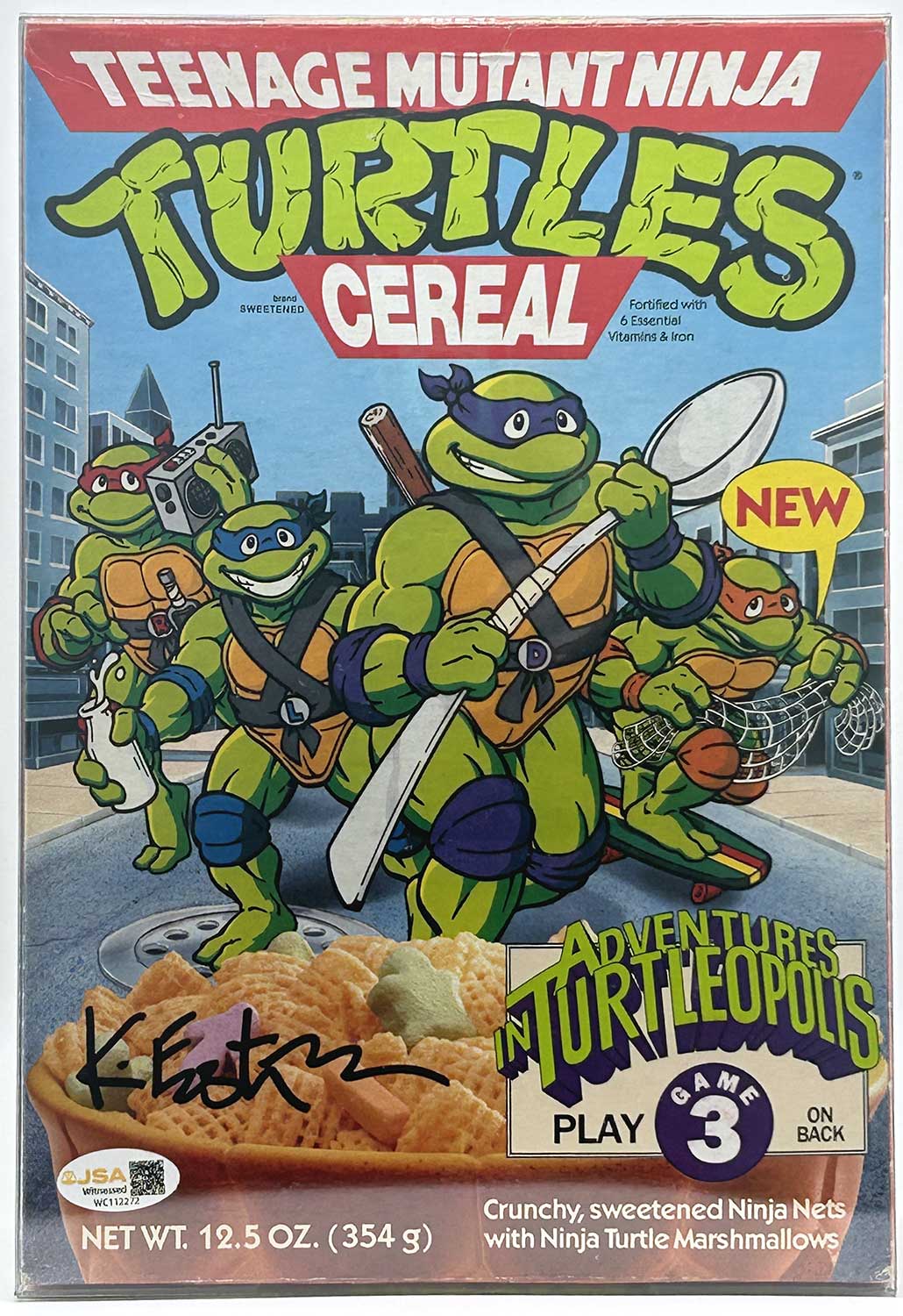 1989 TMNT Factory Sealed Cereal Box - Signed with JSA Authentication PLUS it Still has the cereal - RARE