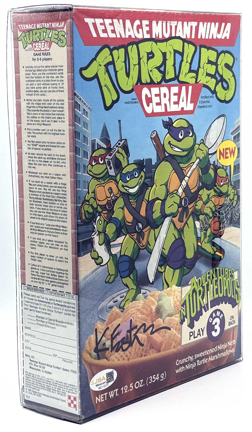 1989 TMNT Factory Sealed Cereal Box - Signed with JSA Authentication PLUS it Still has the cereal - RARE - Image 4
