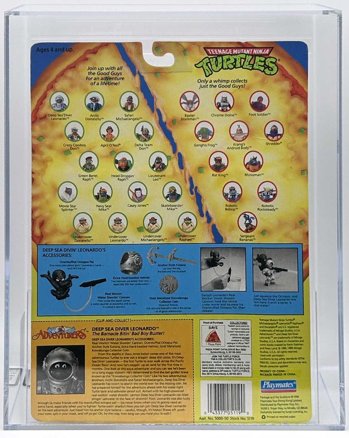 1995 Playmates TMNT Adventures Deep Sea Diving Leonardo with Laird/Eastman Pedigree AFA 75 EX+/NM