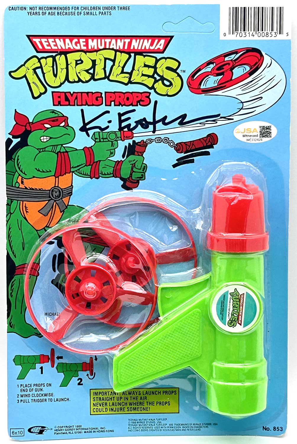 1988 TMNT Flying Props Signed with JSA Witness Sticker