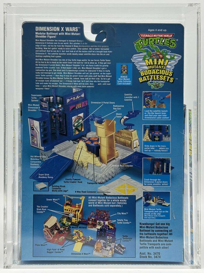 1995 Playmates TMNT Mini Mutants ‘Dimension X Wars’ Bodacious Battleset with Laird/Eastman Pedigree AFA 85 Near Mint+