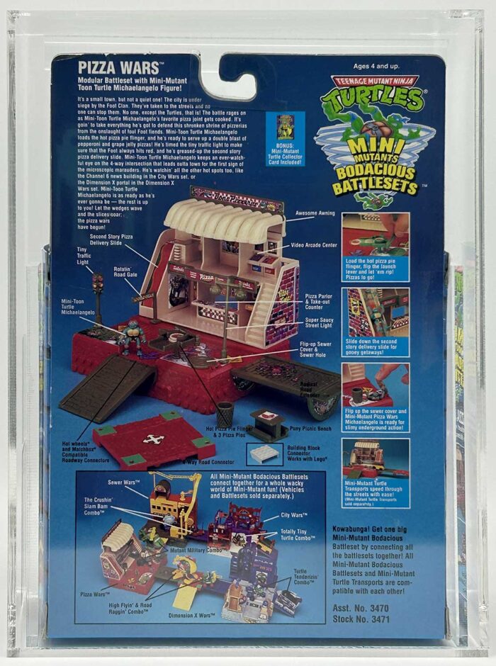 1995 Playmates TMNT Mini Mutants ‘Pizza Wars’ Bodacious Battleset with Laird/Eastman Pedigree AFA 85 Near Mint+