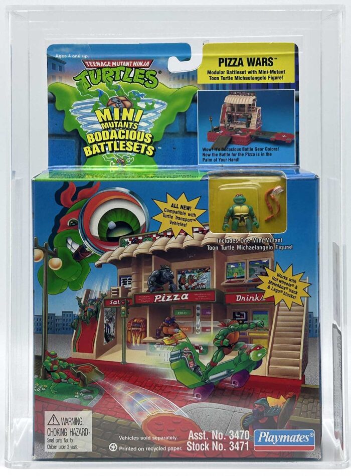 1995 Playmates TMNT Mini Mutants ‘Pizza Wars’ Bodacious Battleset with Laird/Eastman Pedigree AFA 85 Near Mint+