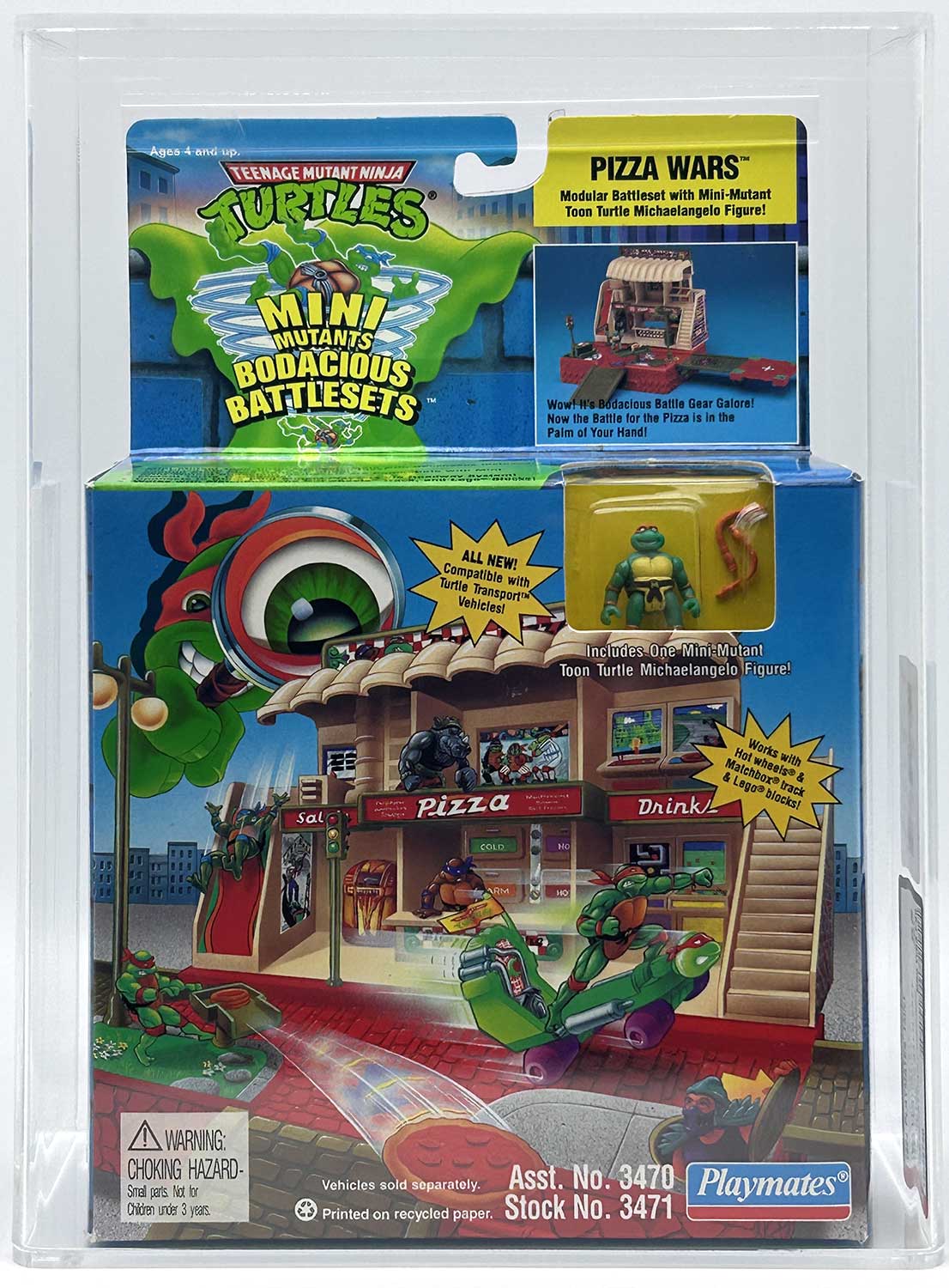 1995 Playmates TMNT Mini Mutants 'Pizza Wars' Bodacious Battleset with Laird/Eastman Pedigree AFA 85 Near Mint+