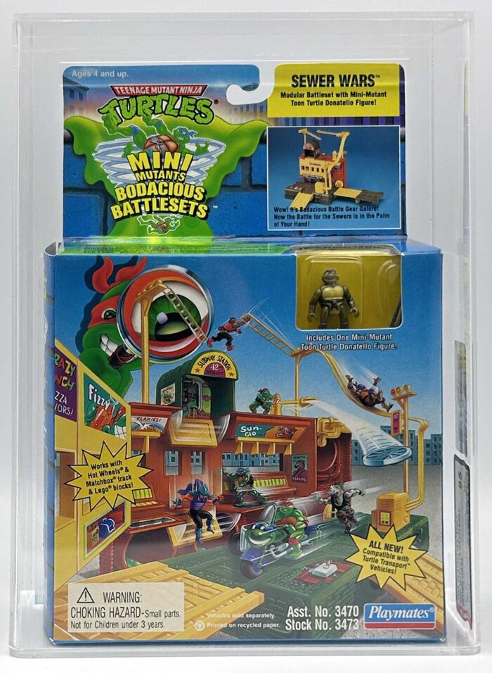 1995 Playmates TMNT Mini Mutants ‘Sewer Wars’ Bodacious Battleset with Laird/Eastman Pedigree AFA 85 Near Mint+
