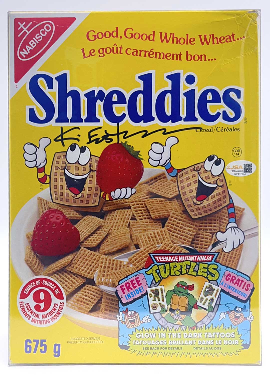 1990 TMNT Factory Sealed Cereal Box - Signed with JSA Authentication PLUS it Still has the cereal - RARE