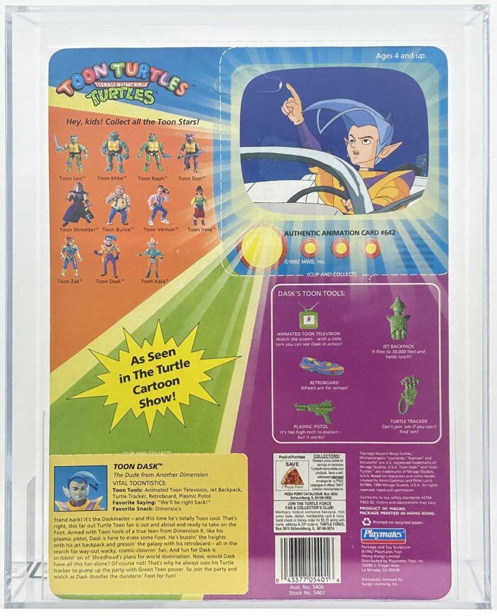 1993 Playmates TMNT Toon Dask On An Unpunched Card with Laird/Eastman Pedigree AFA 85 Y-Near Mint+