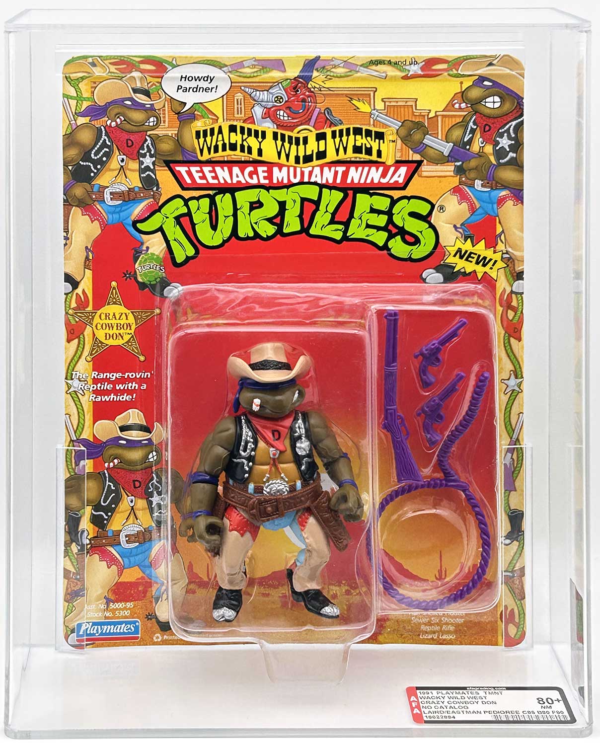 1992 Playmates TMNT Crazy Cowboy Don On An Unpunched Card with Laird/Eastman Pedigree AFA 80+ Near Mint